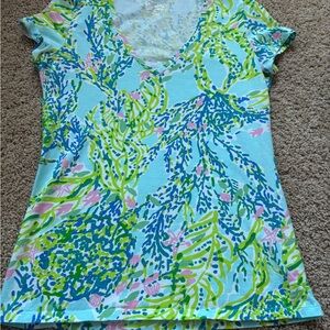 LILLY PULITZER Sz S Michele Top Palm Reader 70082 Multicolor Cotton Blend